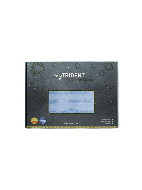 

Trident Set Of 4 Blue Solid 400 GSM Pure Cotton Towel Set