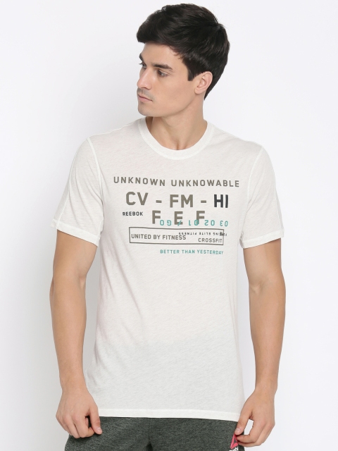 

Reebok Men White Printed Round Neck T-shirt