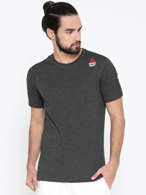 

Reebok Men Charcoal Grey RCF PERF Blend Solid Round Neck T-shirt