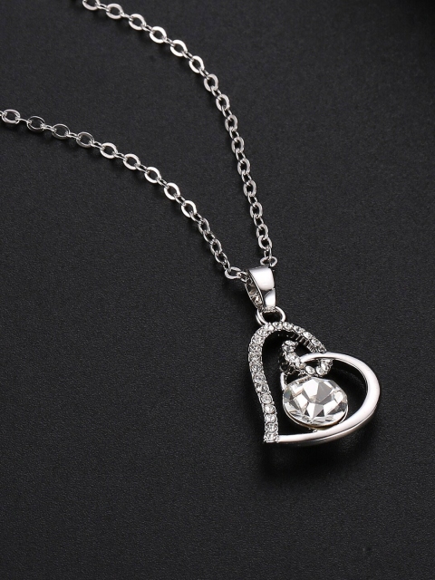 

Jewels Galaxy Rhodium-Plated White CZ Studded Pendant With Link Chain, Silver