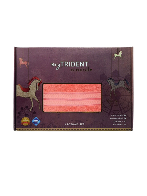 

Trident Set of 4 Pink Solid Pure Cotton Towel Set