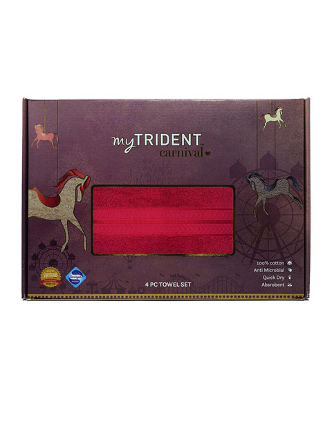 

Trident Set Of 4 Red Solid Pure Cotton 400 GSM Towels