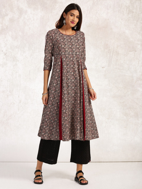 

Anouk Women Maroon & Mustard Printed A-Line Kurta