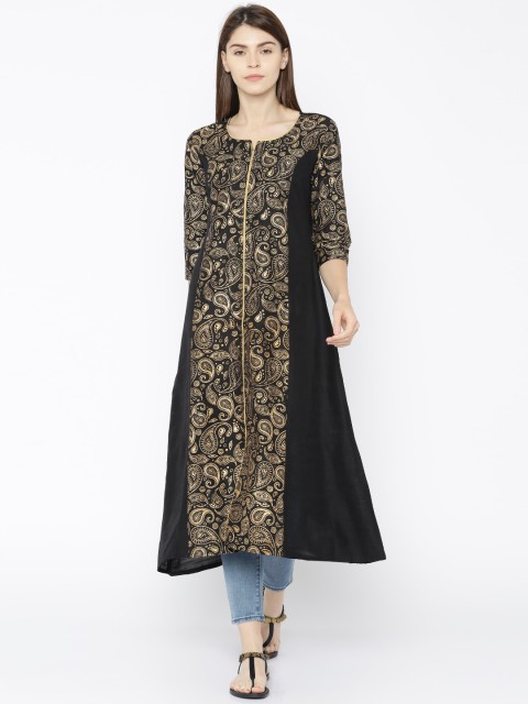 

Anouk Women Black Printed A-Line Kurta