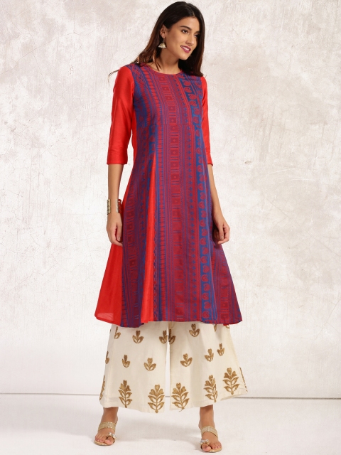

Anouk Women Red & Navy Blue Printed A-Line Kurta