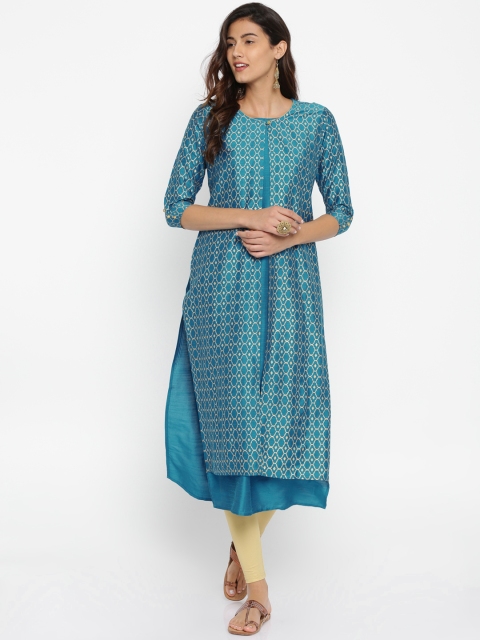 

Anouk Women Turquoise Blue Printed A-Line Kurta