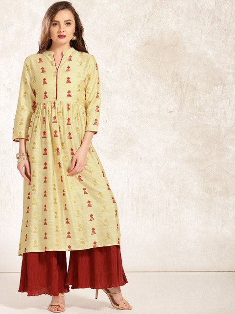 

Anouk Women Beige & Red Printed A-Line Kurta
