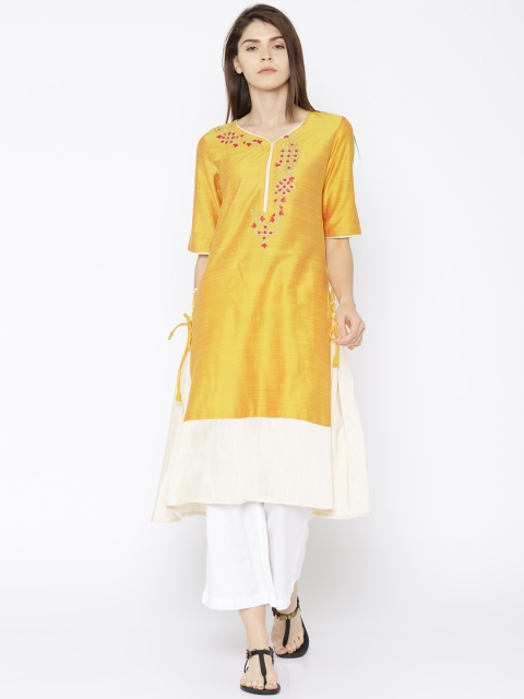 

Anouk Women Yellow Embroidered A-Line Kurta