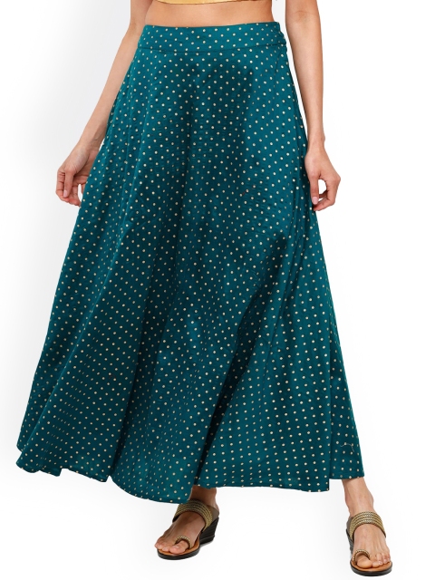 

De Moza Women Teal Blue Printed Maxi Skirt