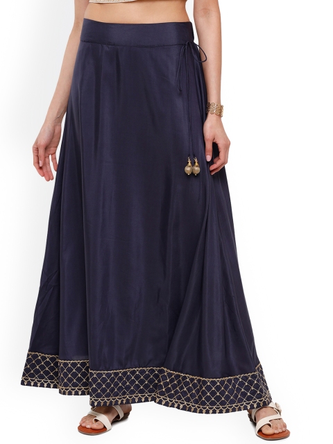 

De Moza Women Navy Blue Solid Flared Maxi Skirts