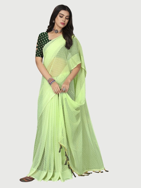 

Mitera Lime Green & Gold-Toned Embellished Saree