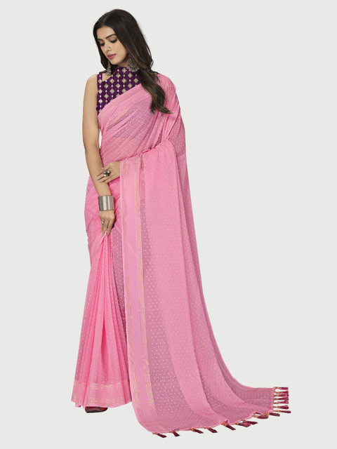 

Mitera Pink & Gold-Toned Embellished Zari Saree