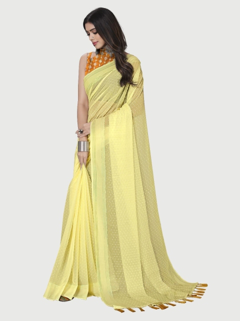 

Mitera Yellow & Brown Embroidered Saree