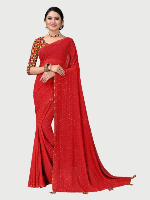 

KALINI Red & Yellow Printed Silk Blend Saree