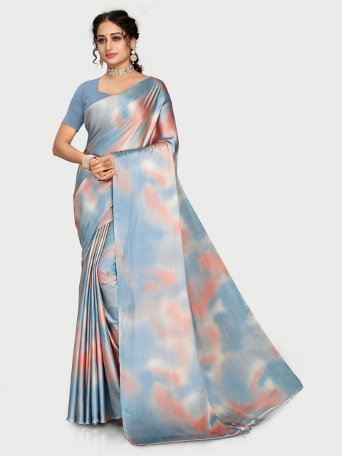 

KALINI Blue & Orange Tie and Dye Pure Crepe Saree