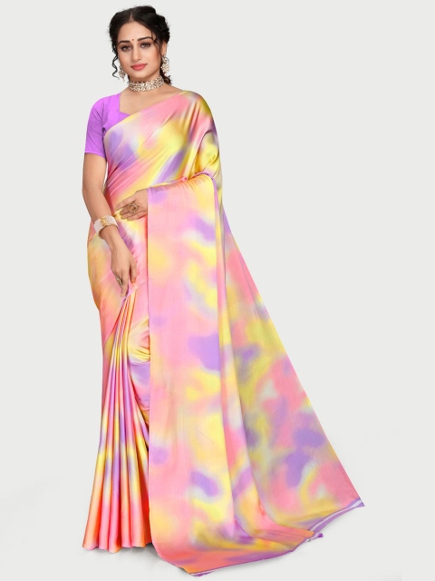 

KALINI Purple & Yellow Tie and Dye Pure Crepe Saree