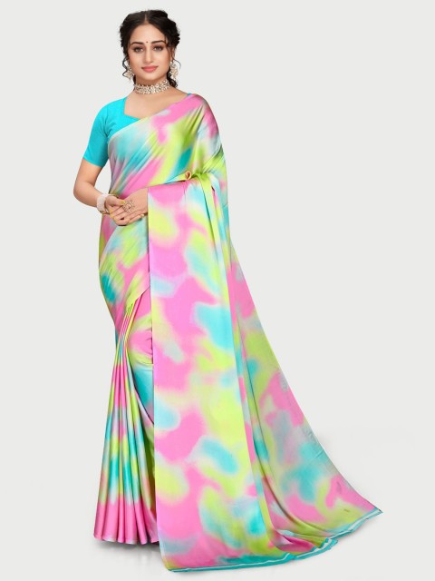 

KALINI Blue & Pink Tie and Dye Pure Crepe Saree