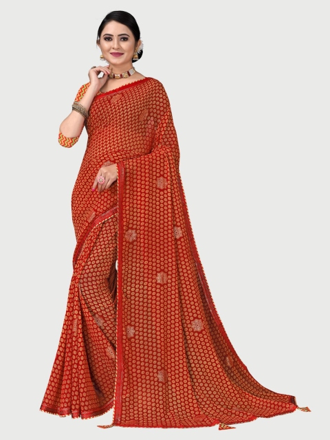 

KALINI Red & Beige Ethnic Motifs Pure Georgette Saree