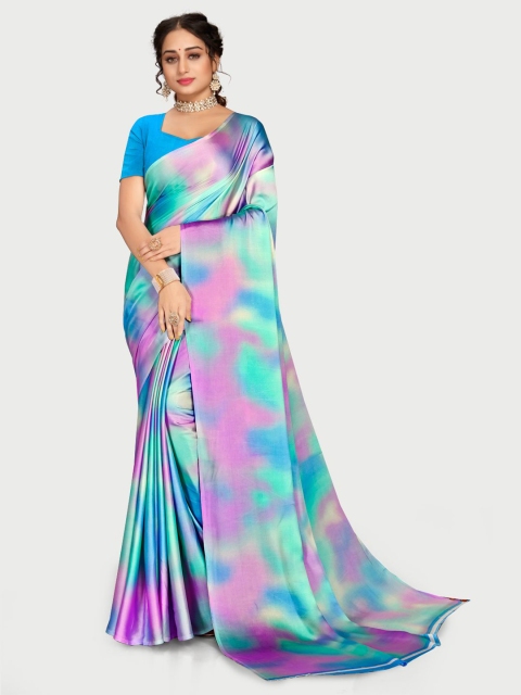 

KALINI Blue & Pink Tie and Dye Pure Crepe Saree