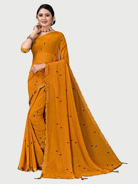 

KALINI Mustard & Green Pure Georgette Saree
