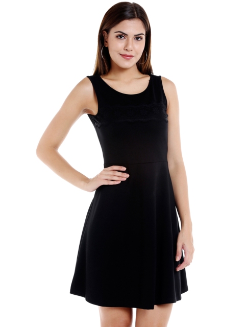 

109F Women Black Solid Fit & Flare Dress