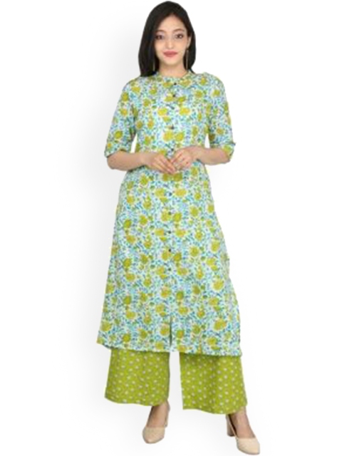 

mirari Women Green Floral Printed Pure Cotton Kurta with Palazzos