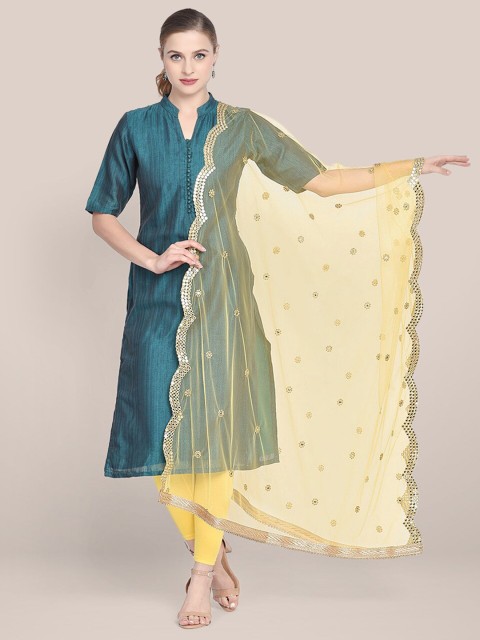 

Dupatta Bazaar Women Yellow & Gold-Toned Embroidered Dupatta with Mirror Work