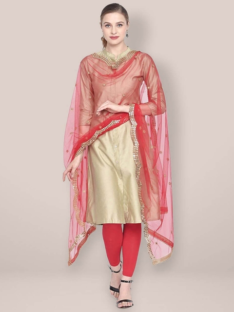 

Dupatta Bazaar Red & Gold-Toned Ethnic Motifs Embroidered Dupatta with Mirror Work