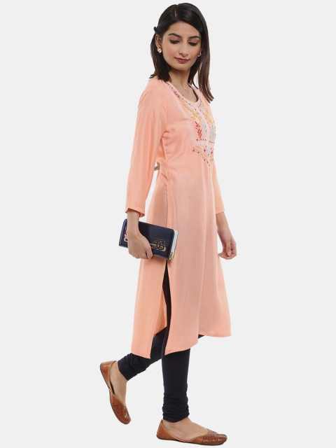 

V-Mart Women Peach-Coloured Embroidered Thread Work Kurta
