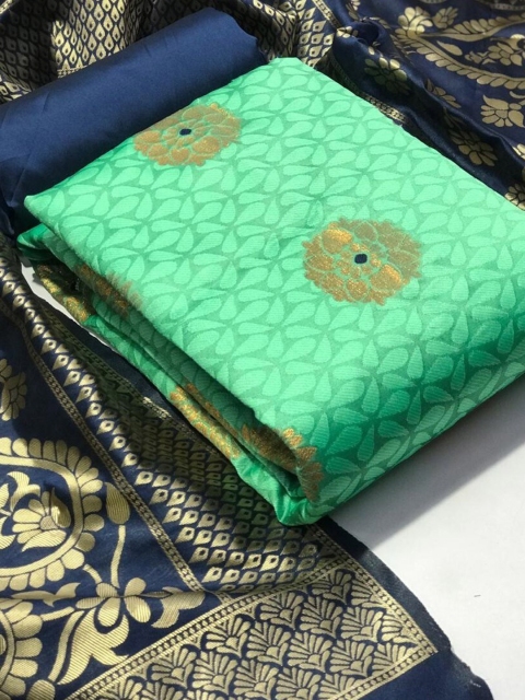 

MORLY Sea Green & Blue Dupion Silk Banarasi Jacquard Unstitched Dress Material