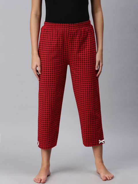 

De Moza Women Printed Cotton Lounge Pants, Red