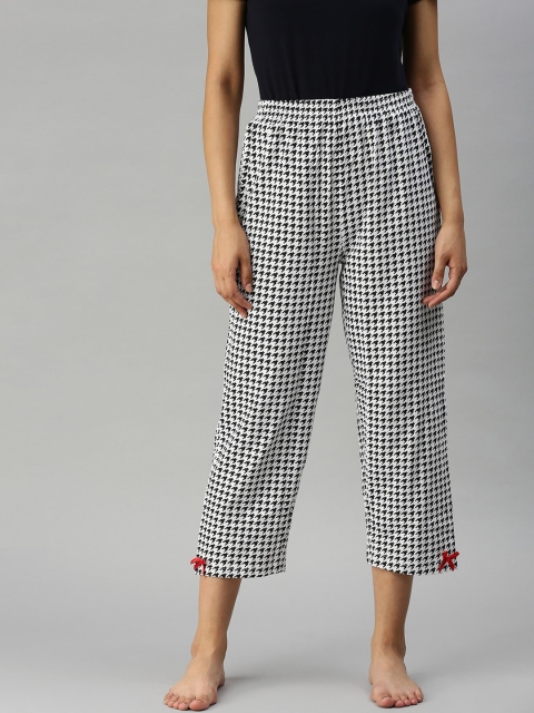 

De Moza Women White & Black Printed Cotton Lounge Pants