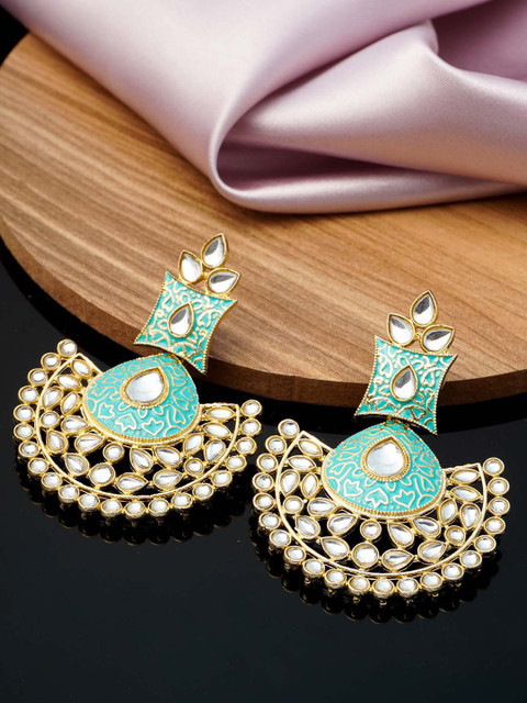 

Urmika Green & Gold-Toned Meenakari Contemporary Drop Earrings