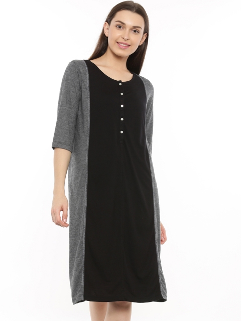 

Mystere Paris Black & Grey Colourblocked Nightdress C238A