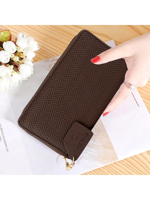 

YESSBENZA Women Brown Zip Detail Zip Around Wallet with Passport Holder