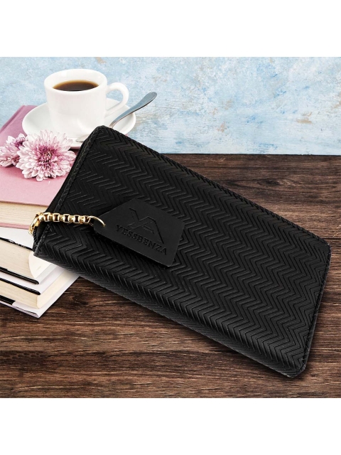 

YESSBENZA Women Black Woven Design Zip Around Wallet