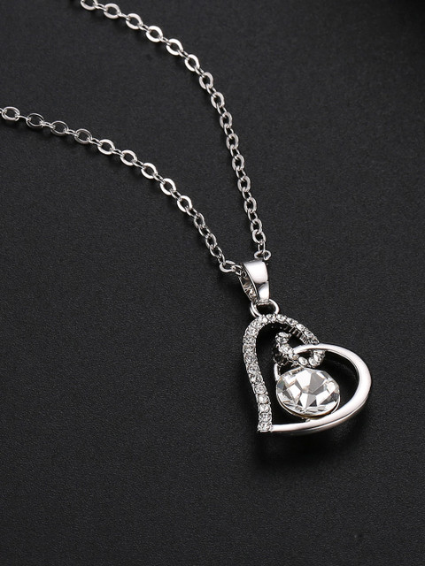

Jewels Galaxy Rhodium-Plated & White CZ-Studded Heart Shaped Pendant, Silver