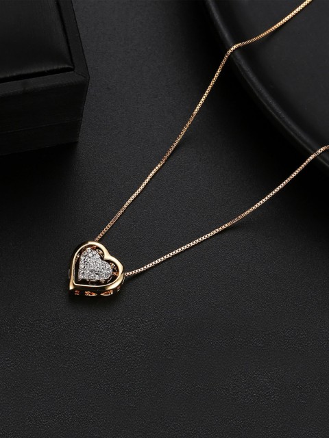 

Jewels Galaxy Rhodium-Plated Heart-Shaped Pendant With Chain, Gold