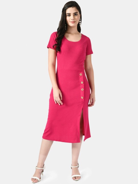 

IUGA Women Fuchsia Solid Sheath Midi Dress