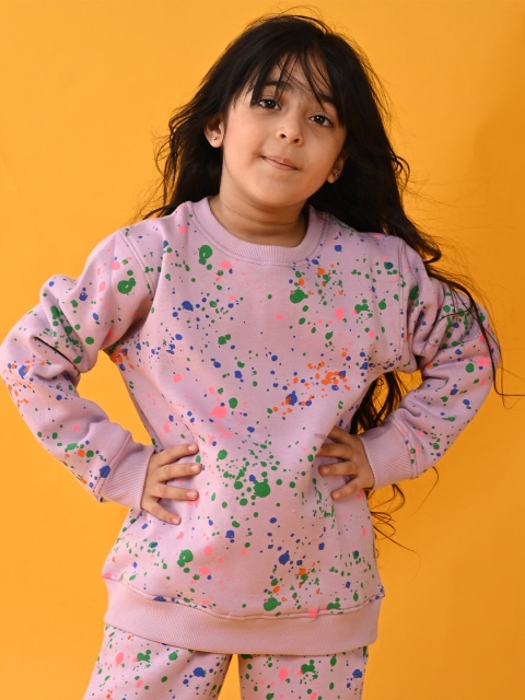 

Anthrilo Girls Lavender Printed Fleece Sweatshirt