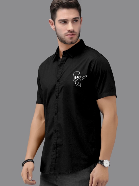 

Fashion FRICKS Men Black Solid Slim Fit Casual Shirt