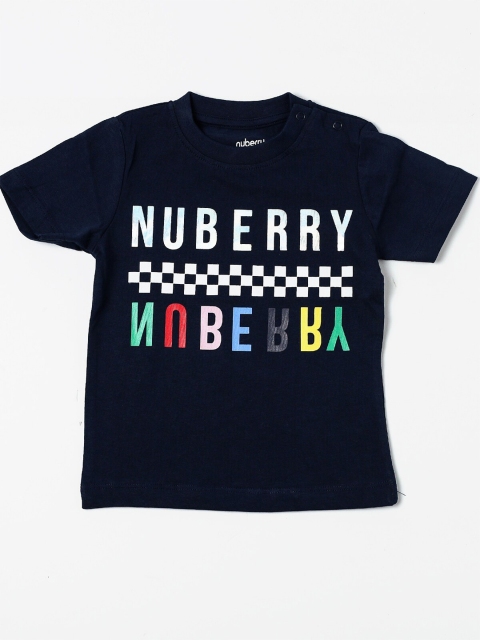 

Nuberry Boys Navy Blue Typography Printed Cotton T-shirt