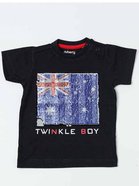

Nuberry Boys Pack Of 2 Black & Blue Embellished Pure Cotton T-shirt