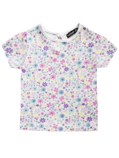 

milou Girls White & Pink Floral Printed Pure Cotton T-shirt