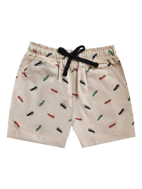 

milou Boys Beige Conversational Printed Cotton Shorts