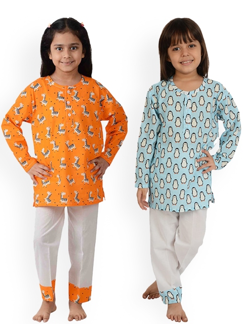 

frangipani Boys Pack of 2 Orange & Blue Printed Night suit