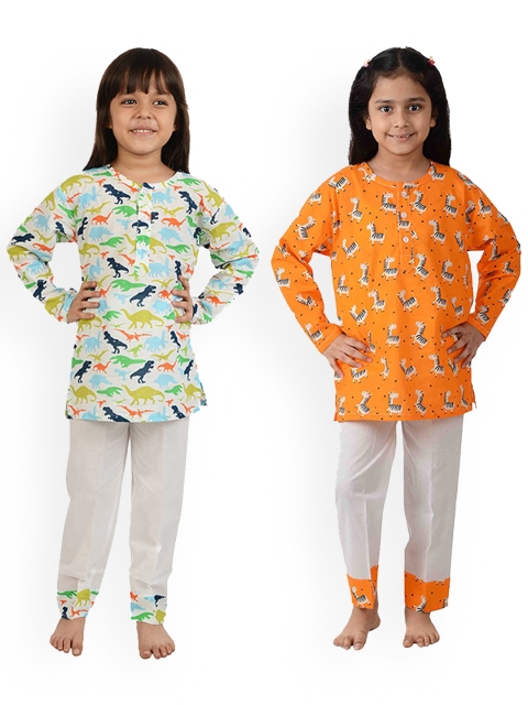 

frangipani Boys Orange & White Printed Night suit