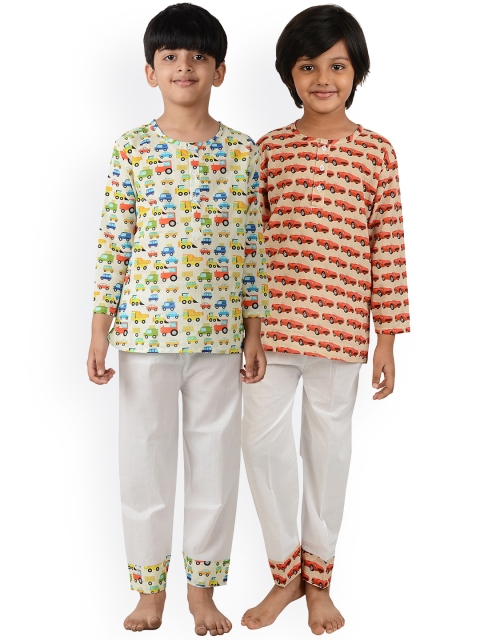 

frangipani Boys Pack Of 2 White & Red Printed Night Suit