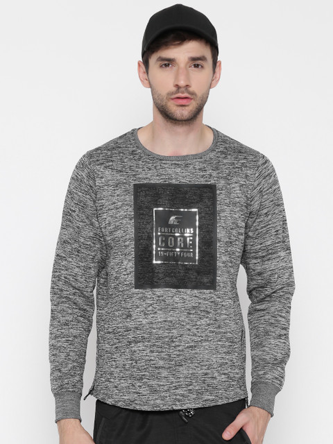 

Fort Collins Men Grey Melange Printed Sweatshirt