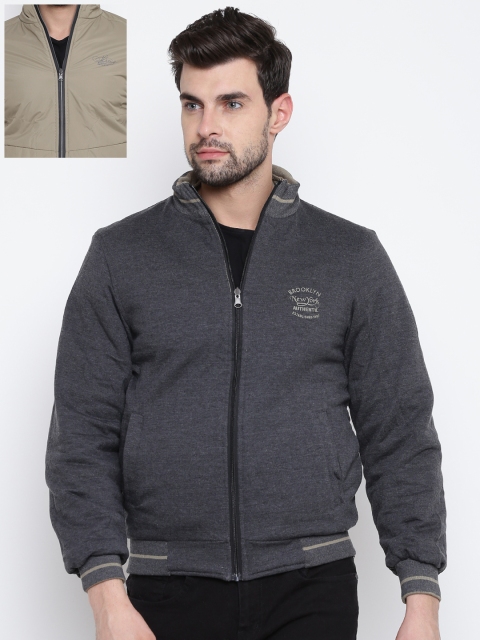 

Fort Collins Men Charcoal Grey & Beige Reversible Bomber Jacket
